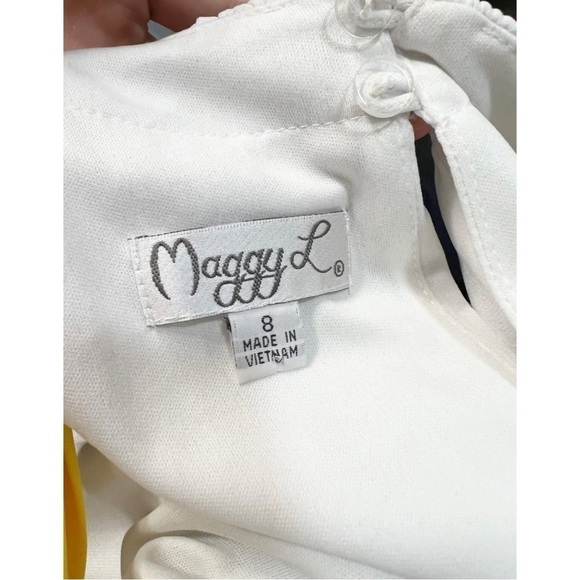 Maggy London Sz 8 Long Color Block Slinky Yellow Navy White Halter m Maxi Dress - Picture 8 of 9